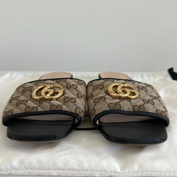 Gucci GG Jolie Leather-Trimmed Embellished Logo-Detailed Canvas Slides Size: 37 - Picture 5 of 11